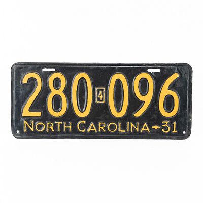 North Carolina 1931 License Plate. # 280 096 repaint in good condition. See pics. From the Jim 