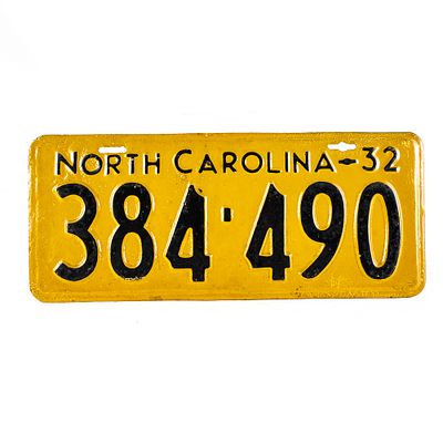 North Carolina 1932 License Plate. # 384-490 repaint over a corroded plate. See pics. From the 