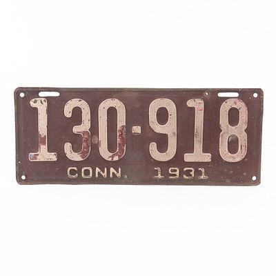 Connecticut 1931 License Plate. # 130-918 in good original condition with paint fade. See pics. 