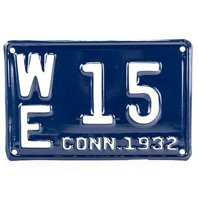 Connecticut 1932 2 Digit License Plate. # WE 15 very good repaint in G condition. See pics. From 