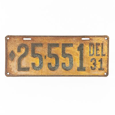 Delaware 1931 License Plate. # 25-551 in good original condition with paint fade. See pics. From 
