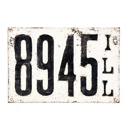 Illinois 1911 License Plate. # 8945 in good+ original condition with 2 extra holes drilled on 
