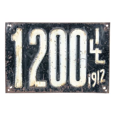 Illinois 1912 License Plate. # 1200 in good original condition with about 70% original paint. 