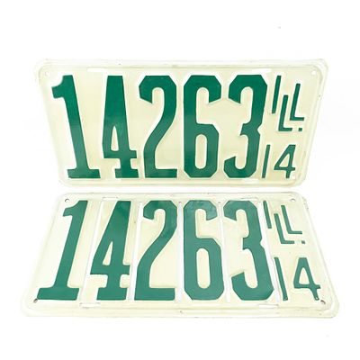Illinois 1914 License Plate Pair. # 14263 restored pair in VG+ condition. See pics. From the Jim 