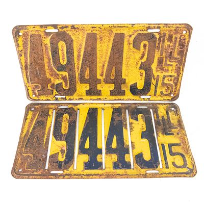 Illinois 1915 License Plate Pair. # 49443 pair in fair original condition. Both plates are solid 