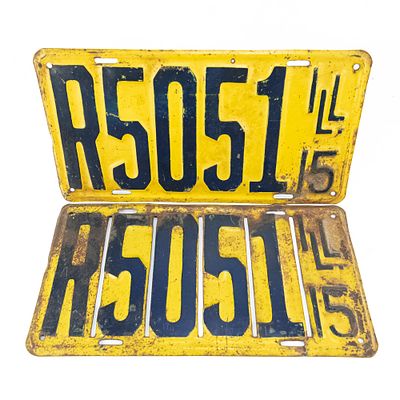 Illinois 1915 License Plate Pair. # R5051 in good original finish with some rust, heavier on the 