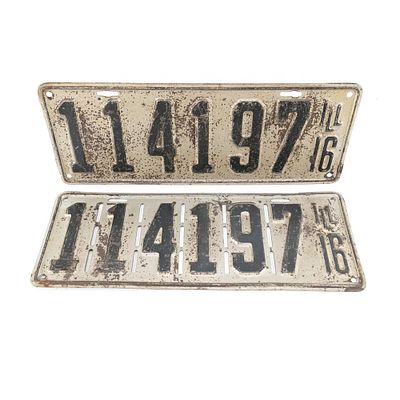 Illinois 1916 License Plate Pair. # 114197 pair in good+ original condition with spotty paint 