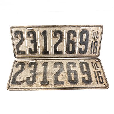 Illinois 1916 License Plate Pair. # 231269 pair in good original condition with light rust and 