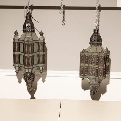 Ornate Moorish Style Lanterns(2) W/Brass Rods (2). These striking lanterns are quintessential 