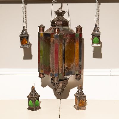 Ornate Moorish Stained Glass Lantern Set (5). This is an impressive set of Moroccan-style 