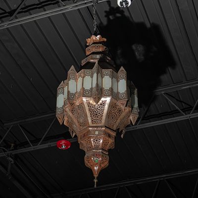 Large Moorish Style hanging Light Fixture. Large Moorish style hanging light fixture made of 