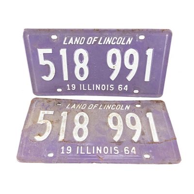 Illinois 1964 License Plate Pair # 518 991 pair in fair original condition with one plate 