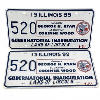 1999George Ryan Gubernatorial Inaugural Plates Set of 2 License Plates for the inauguration of 