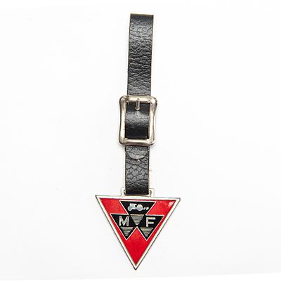 Vintage Watch FOB - MASSEY FERGUSON TRACTOR LOGO. With leather strap.Pre-owned. Dents, dings 