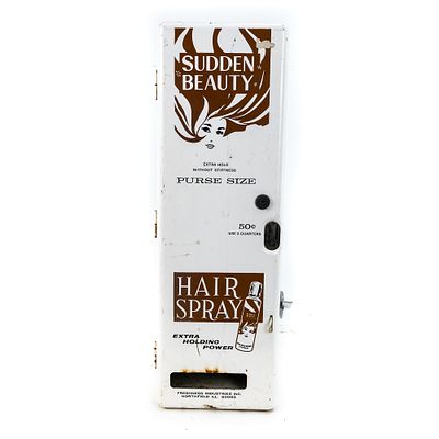 Coin Op 50 Cent "Sudden Beauty" Hairspray Vending. A very unusual wall mount vending machine 