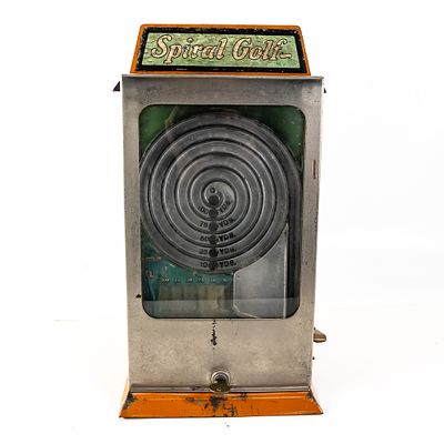 One Cent Spiral Golf Top Flip Skill Game. Mechanical coin op counter top game in original 