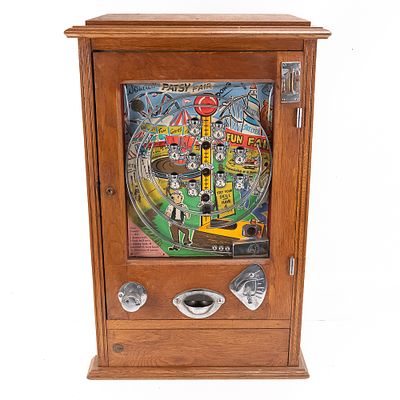 One Cent "Allwin" Arcade Skill Game. A counter top, British penny, skill game machine. Nice wood 