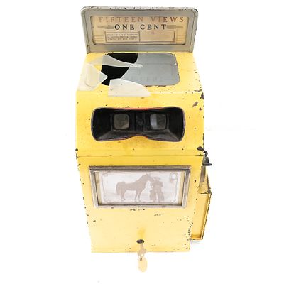 One Cent Counter Top Arcade Viewing Machine. A metal case, counter top viewing machine, with 