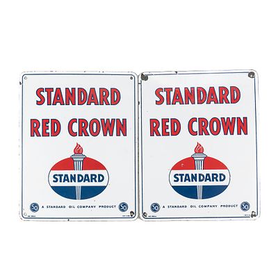 Lot of 2 Standard Oil "Red Crown" Pump Signs. Both are in very good condition with only a few 