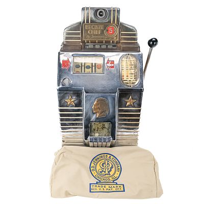 5 Cent O.D.Jennings "Bronze Chief" Slot Machine. Original 3 reel, complete with original back 