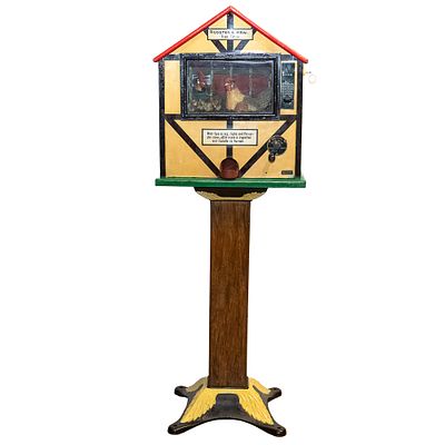 Coin Op Rooster & Hen Egg Shop 5 Cent Vendor. An older refinish on a very rare coin operated 