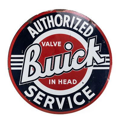 "Authorized Buick Service" Dbl Side Porcelain Sign. A double sided, heavy porcelain, dealership 