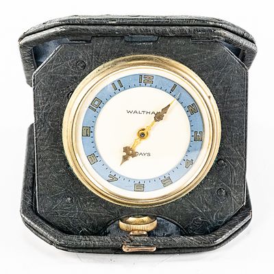 Scarce Waltham 8 Day Travel Clock w Clamshell. Hard to come by Waltham 8 Day travel clock 