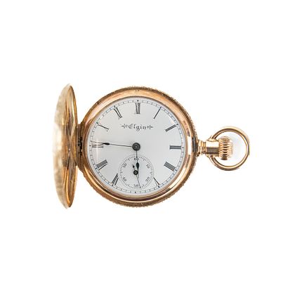 14k Elgin Ladies Pocket Watch with Hunter Case. Attractive Ladies Elgin Fancy Dial pocket watch 
