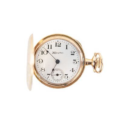 14k Hampden Ladies Pocket Watch w Hunter Case. Attractive Ladies Hampden Fancy Dial pocket watch 