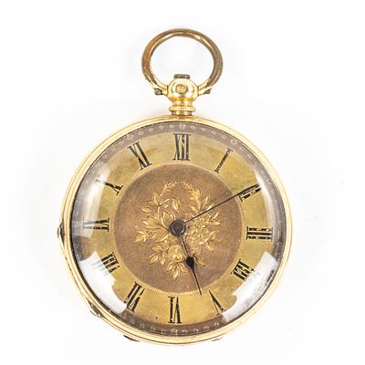 18k Ladies Fancy Dial Open Face Pocket Watch. Detailed Ladies Open Face Fancy Dial pocket watch 
