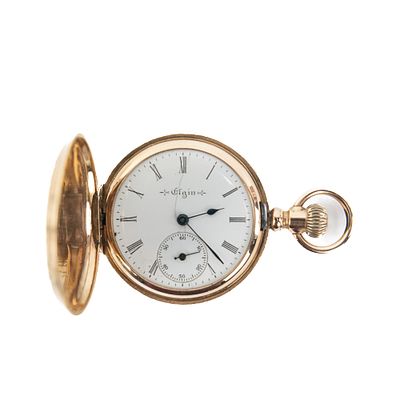 Ladies 14k Fancy Dial Elgin Pocket Watch w Hunter. Attractive Ladies Elgin Fancy Dial pocket 
