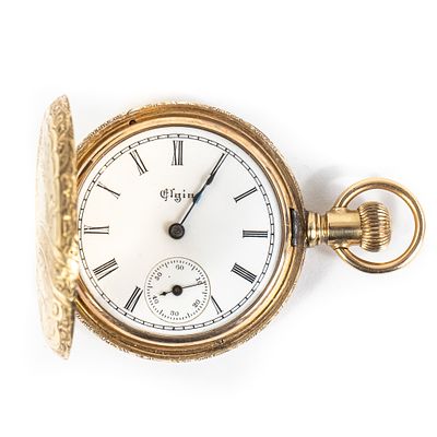 Ladies 14k Elgin Pocket Watch with Hunters Case. Attractive Ladies Elgin Fancy Dial pocket watch 