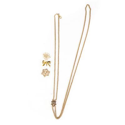 Vintage10k Pocket Watch Chain and 14k Accessories. Collection showcases a Pair of 14k Pearl 