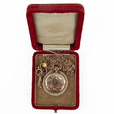 14k Ladies Fancy Dial Pocket Watch w 10k Chain. Attractive Ladies Fancy Dial pocket watch 