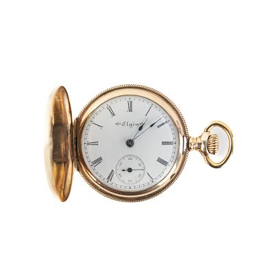 Ladies Elgin Fancy Dial Pocket Watch w 14k Hunter. Striking ladies Elgin Fancy Dial pocket watch 