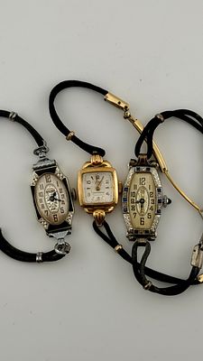 Vtg. Ladies Benrus Gruen & Certo 18k Wrist Watches. Collection showcase vintage a Ladies 18k 