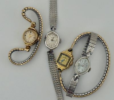 (4) Vintage Ladies Elgin 14k Gold Wrist Watches. Collection showcases four vintage Ladies Elgin 