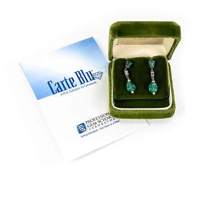 14K Gold Natural Emerald Earrings Pair. Ladies 14k White Gold Natural Emerald drop earrings pair 