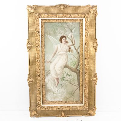 Framed Antique Painting "Allegory of Music", oil on fabric, by the French academic painter 