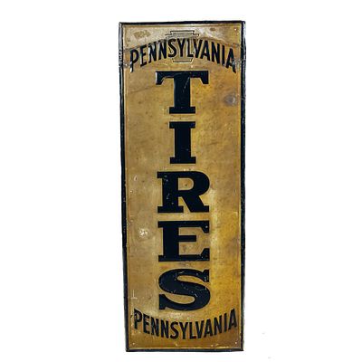 Pennsylvania Tires Single-Sided Tin Sign, embossed tin sign, yellow background, dark blue 