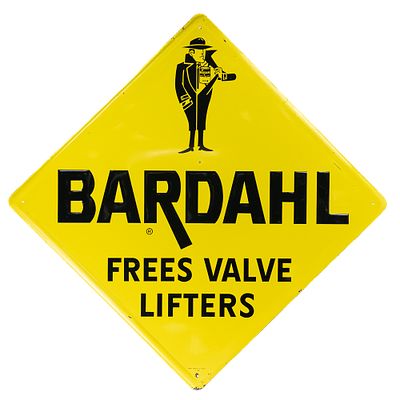 Bardahl "Frees Valve Lifter" Single-Sided Tin Sign, new old stock, automotive advertising dates 