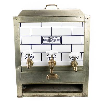 Soda Fountain/Diner/Cafe 3-Spigot Dispenser. An unusual stainless and porcelain, 3 compartment 