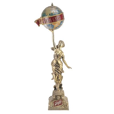 Schlitz Beer "Lady With Globe" Back Bar Display, by Schlitz Brewing Co, produced around 1970s 
