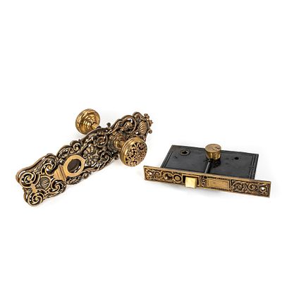 Ornate Brass Entry Door Knob and Lock Assembly. Ornate Entry Door Knob and Lock Assembly, brass 