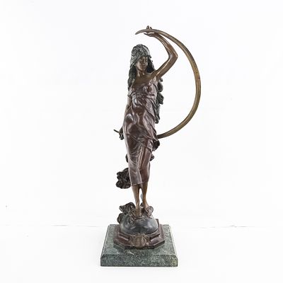 Moreau "L'Aurore" Bronze Statue, by Art Nouveau sculptor Auguste Moreau (1834-1917), depicts 