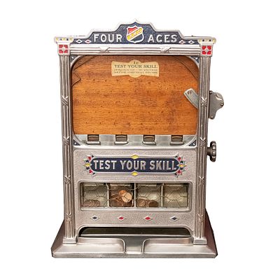 1930s Rock Ola Four Aces Penny Trade Stimulator. A very nice, original, coin operated trade 
