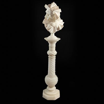 Italian Marble Lace Woman Bust on Pedestal. A spectacular exemplar of late 19th-century Italian 