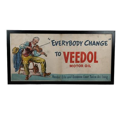 1930s Veedol Motor Oil Sign, original sign mounted on canvas and professionally framed 