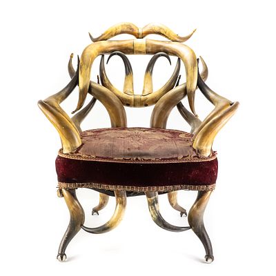 Star of Texas Longhorn Inlaid Chair W. Friedrich. Handsome antique Star of Texas Steer Horn 