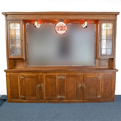 Soda Fountain Oak Ice Cream Parlor Back Bar. Nice oak, four solid wood doors in lower cabinet 